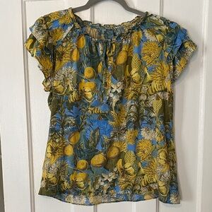 Rose & Olive Blue and Yellow Floral Blouse